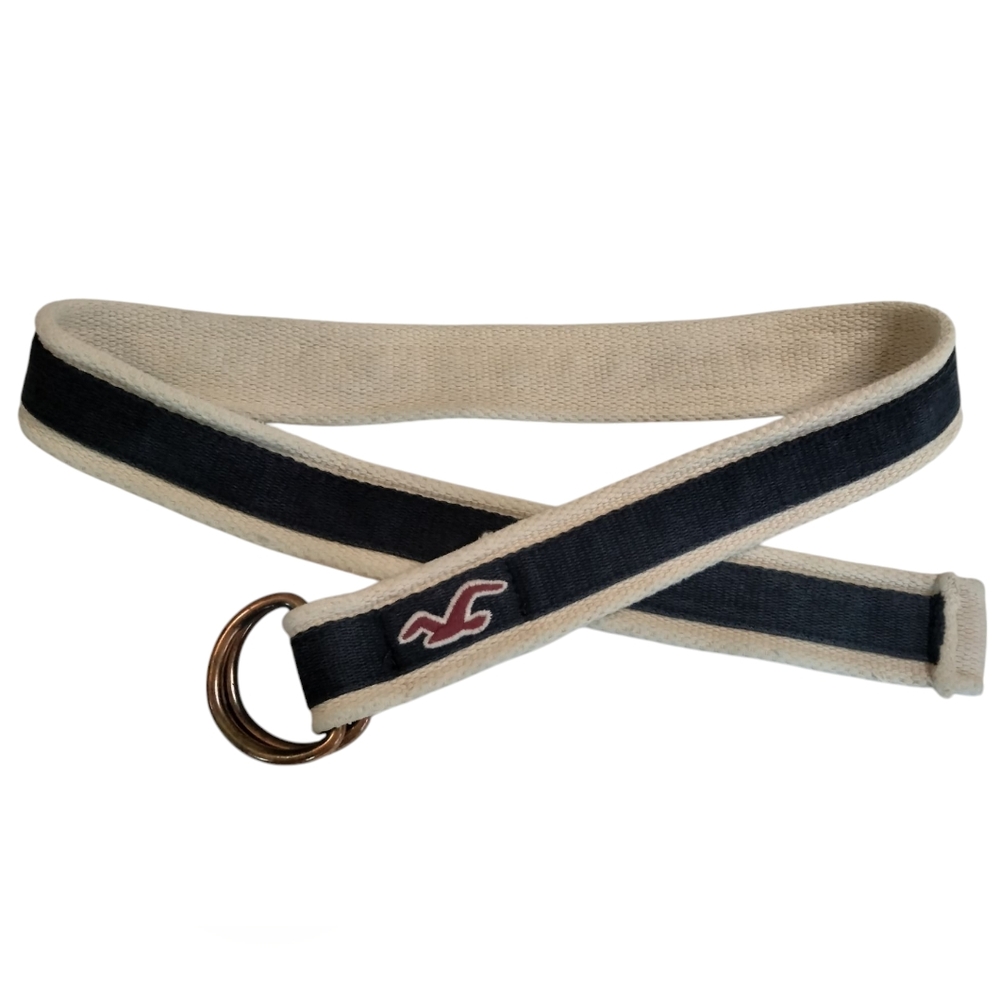 Vintage Hollister Navy And Off White Canvas Belt Sz. 28